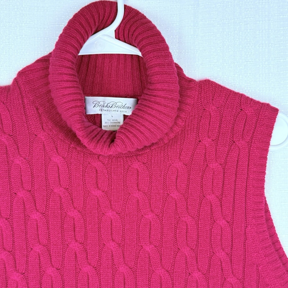 Brooks Brothers Women's L Wool Cashmere Cable Knit Turtleneck Sweater Vest Red